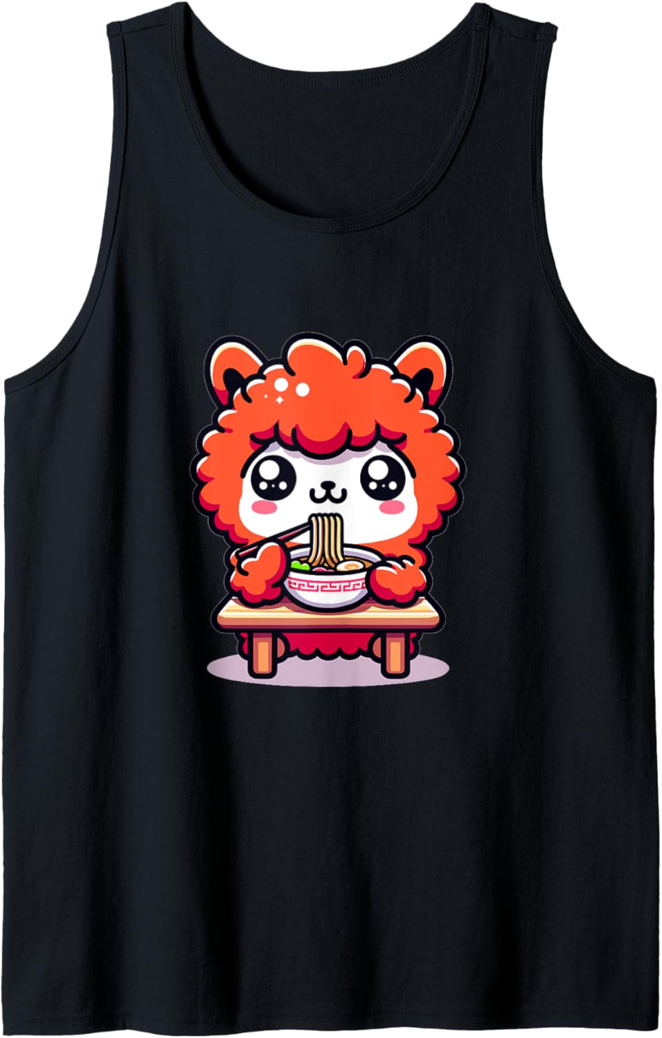 Cute Japanese Kawaii Chibi Llama Eating Ramen Tank Top
