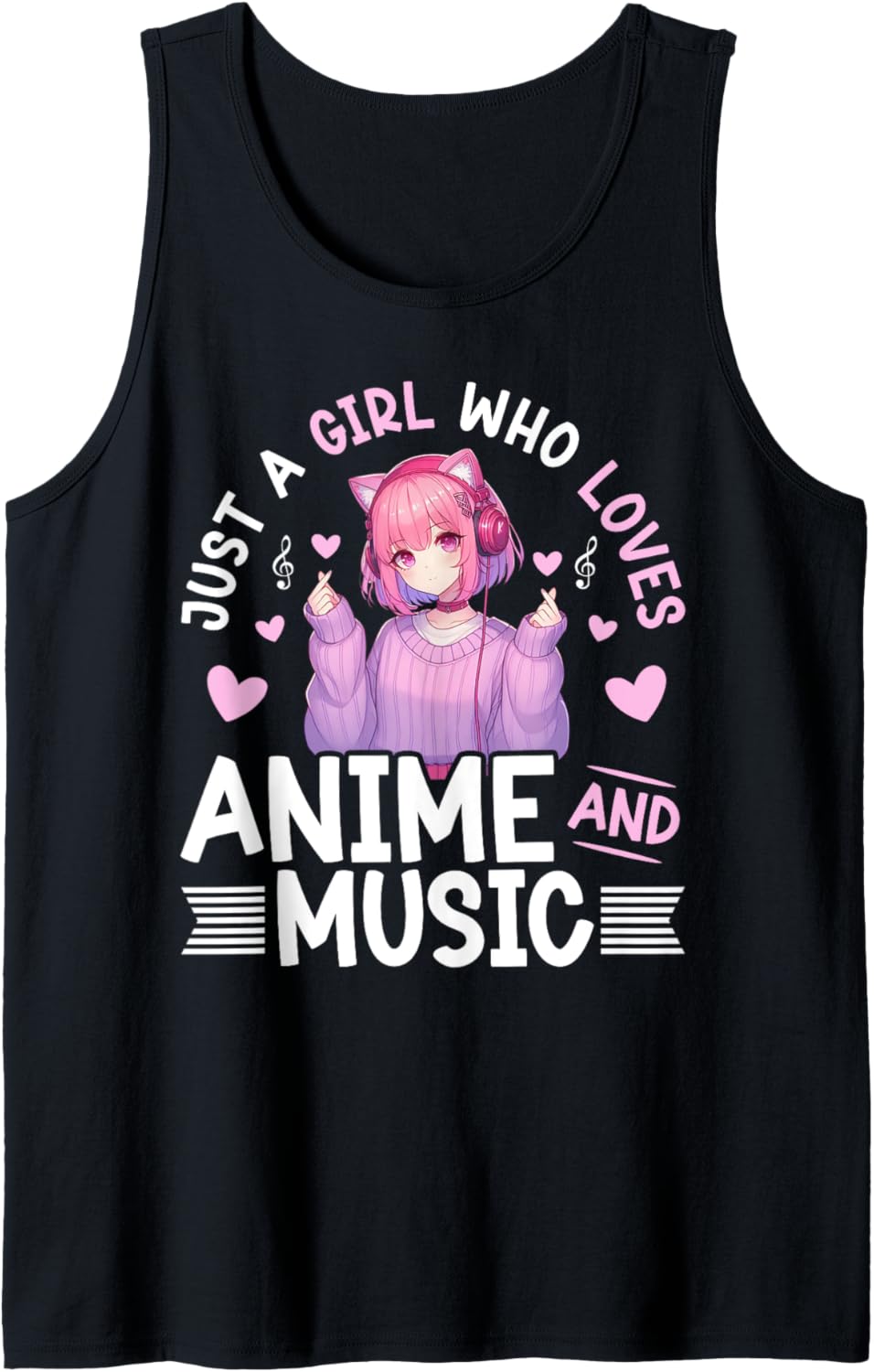 Just a Girl Who Loves Anime and Music Japanese Chibi Teen Tank Top
