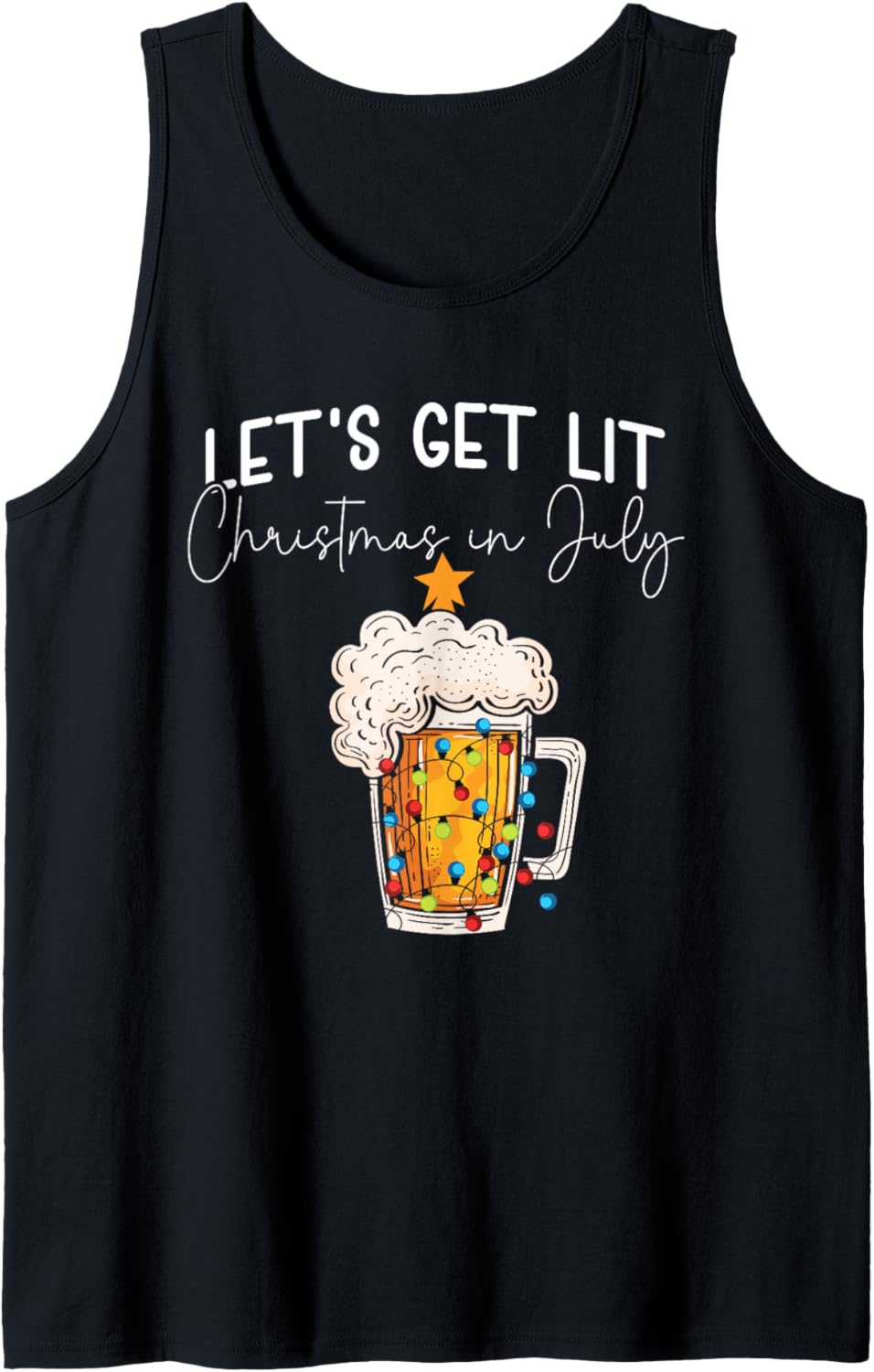 Let's Get Lit Christmas In July Design Summer Beer Tree Xmas Tank Top