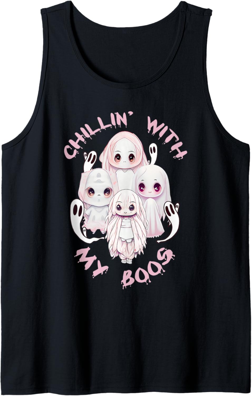 Chillin With My Boos Halloween Kawaii Anime Chibi Ghost Tank Top