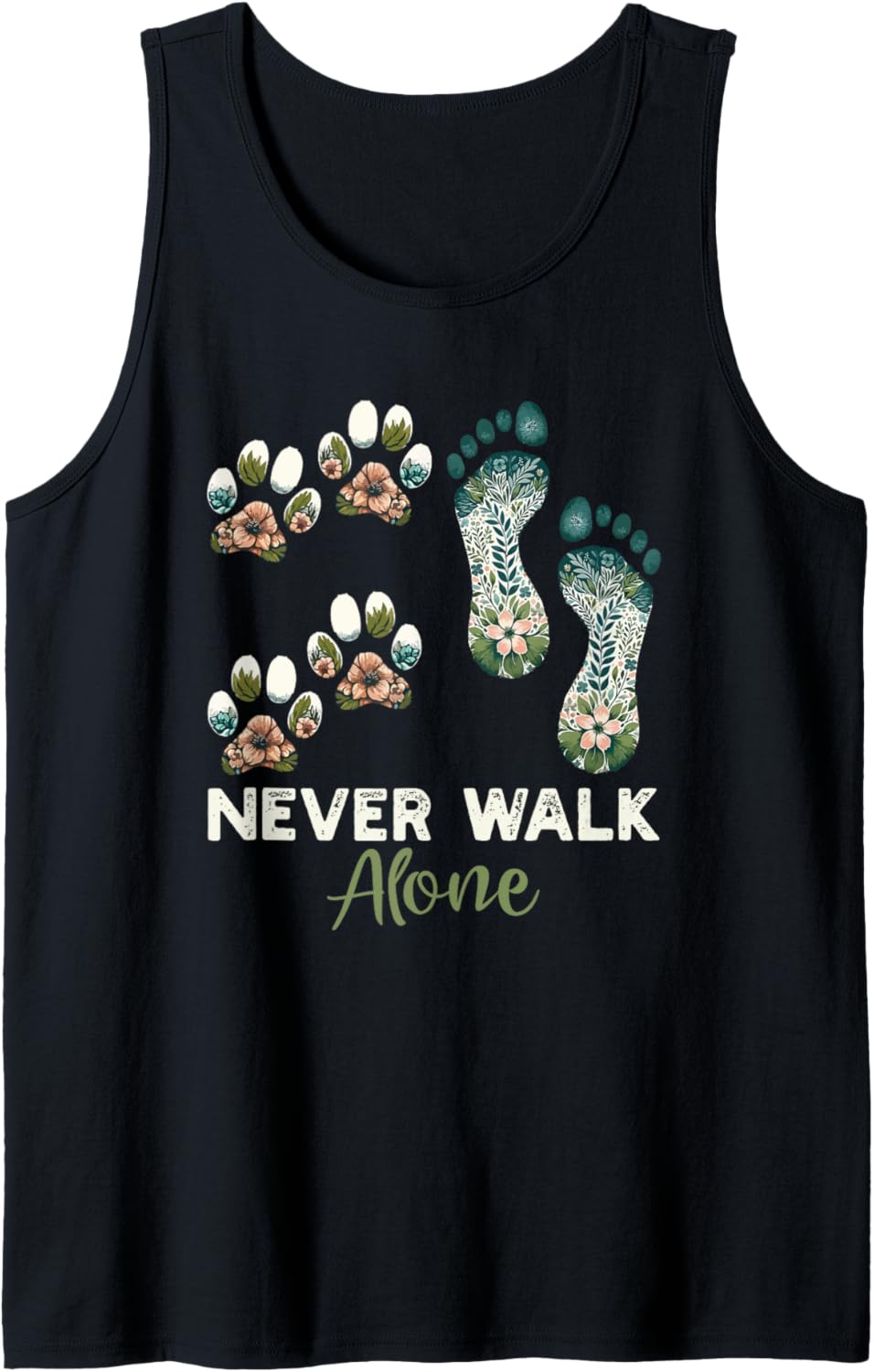 Alone Never Paw Walking Dog Flower Animal Pet Lover Tank Top