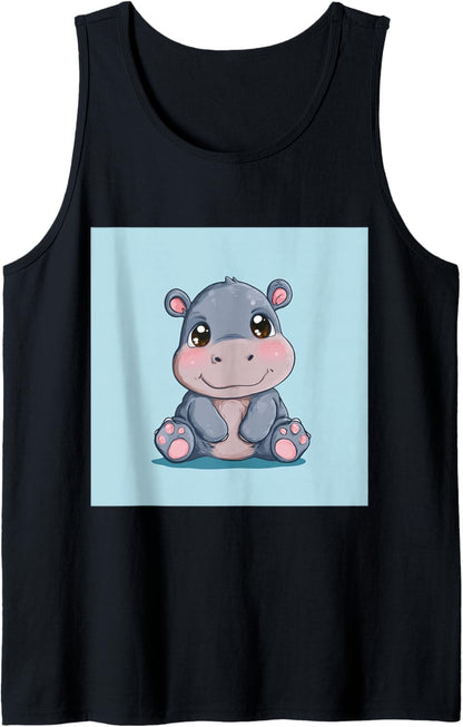 Cute Cartoon Hippo Chibi Style Cute Baby Hippo Tank Top