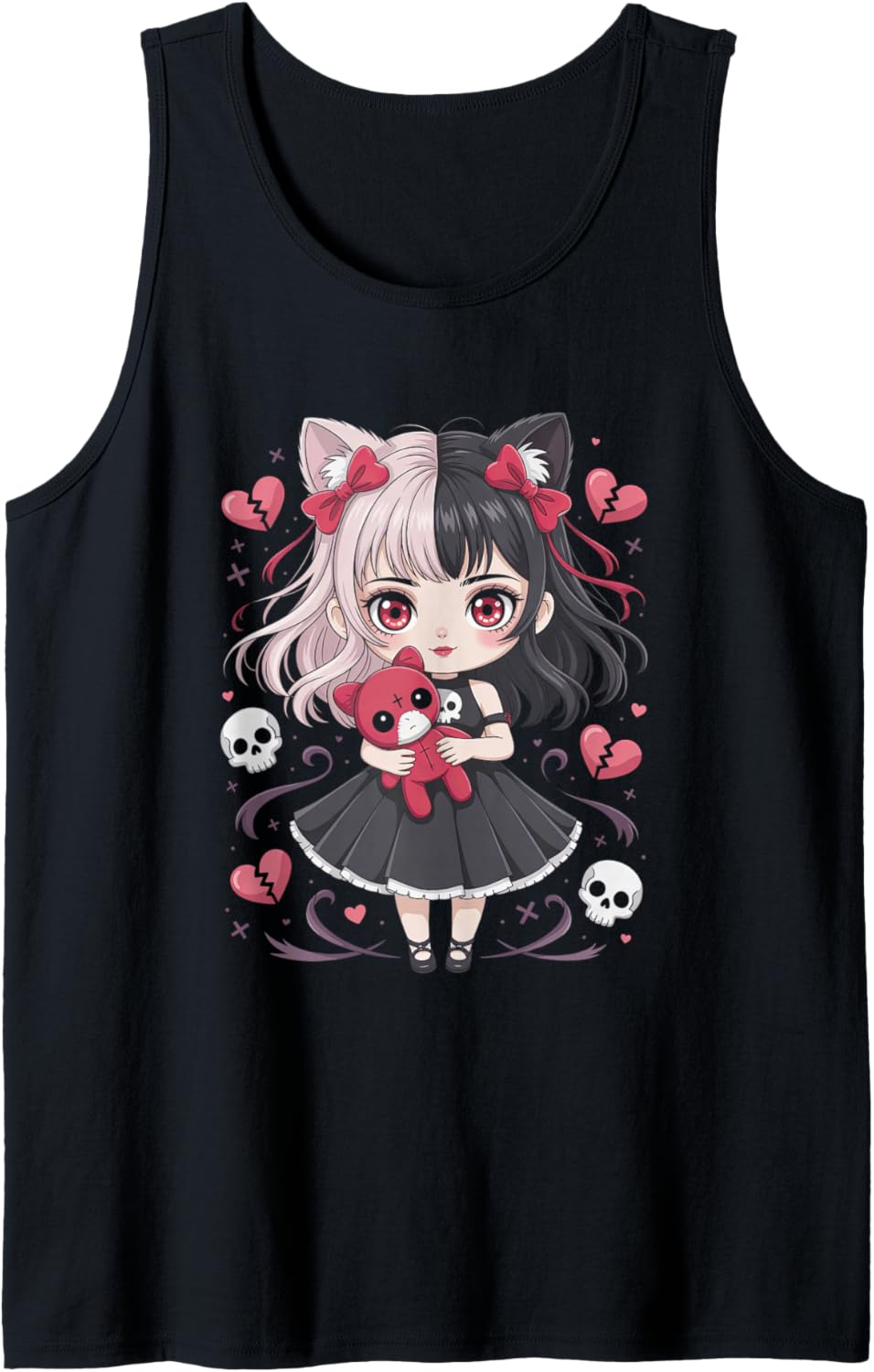 Goth Emo Girl with Teddybear Gothic Chibi Anime Girlie Tank Top