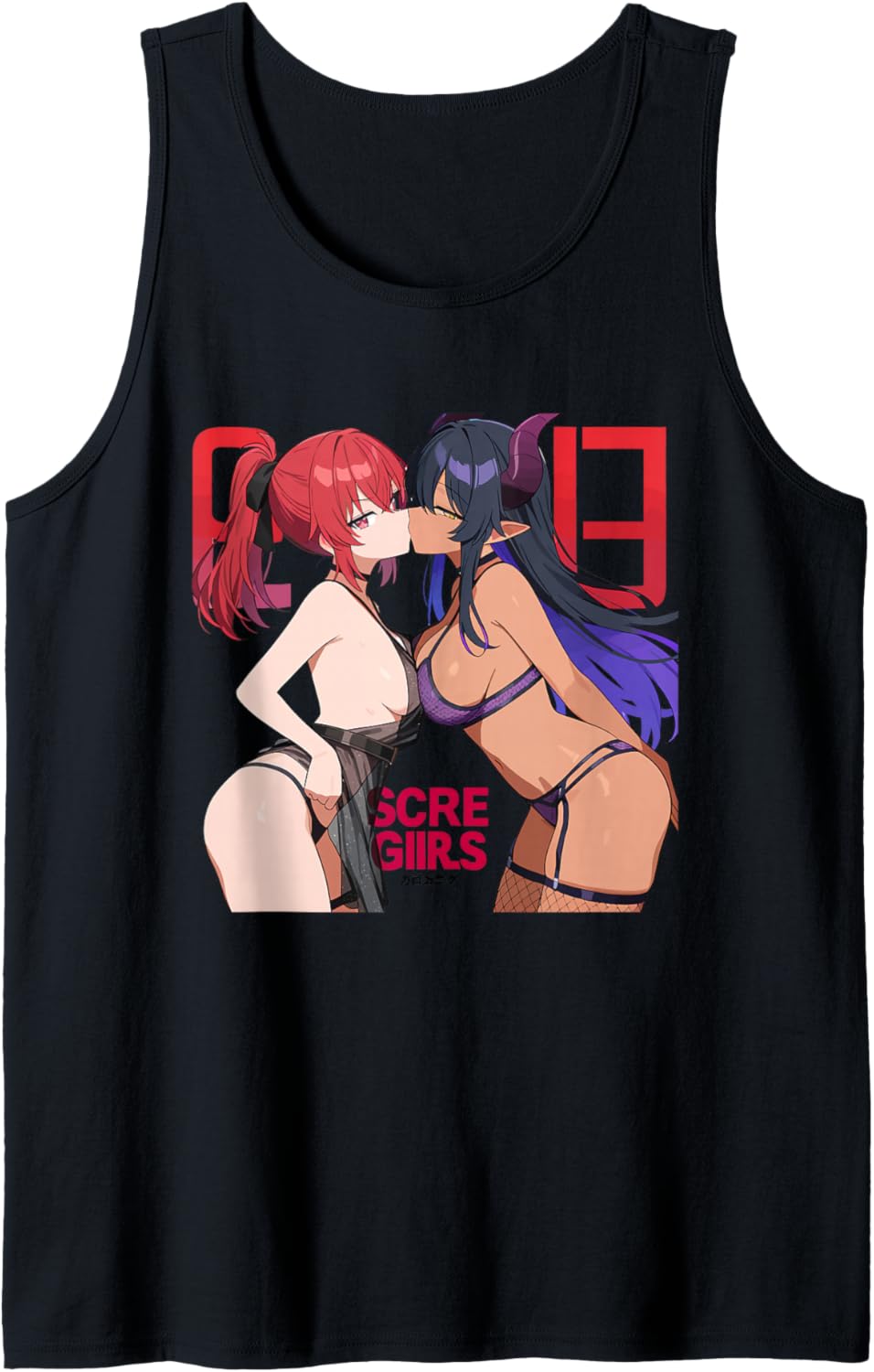 Waifu Sexy Anime Kissing Girls Horns Japanese Manga Style Tank Top