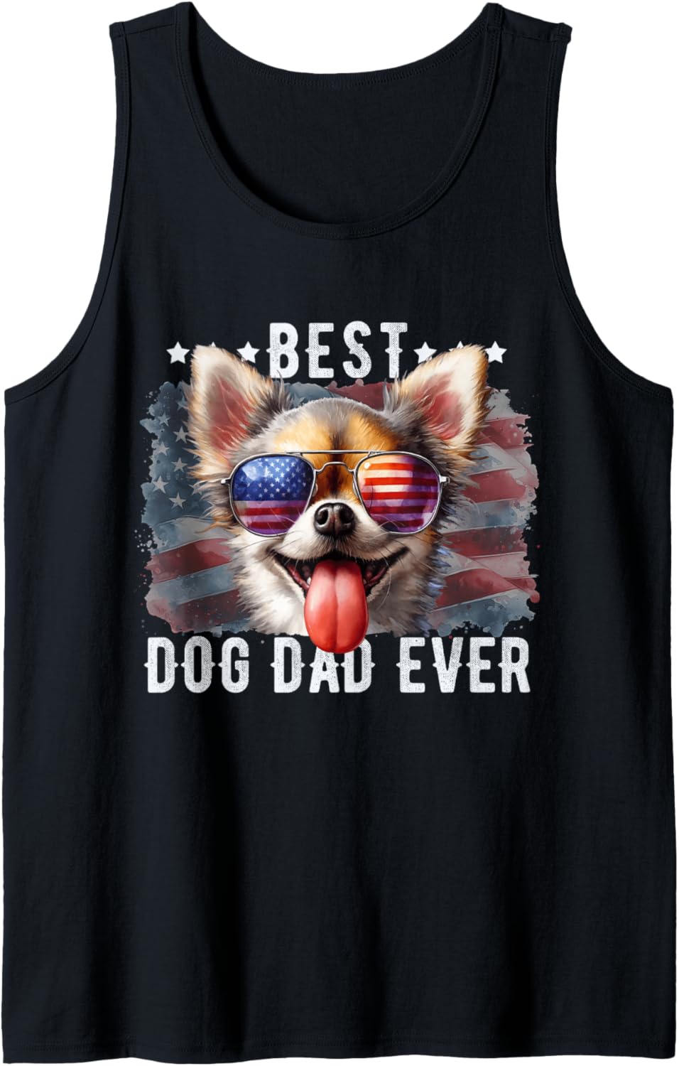 Chihuahua Best Dog Dad Ever Father's Day American Flag Tank Top