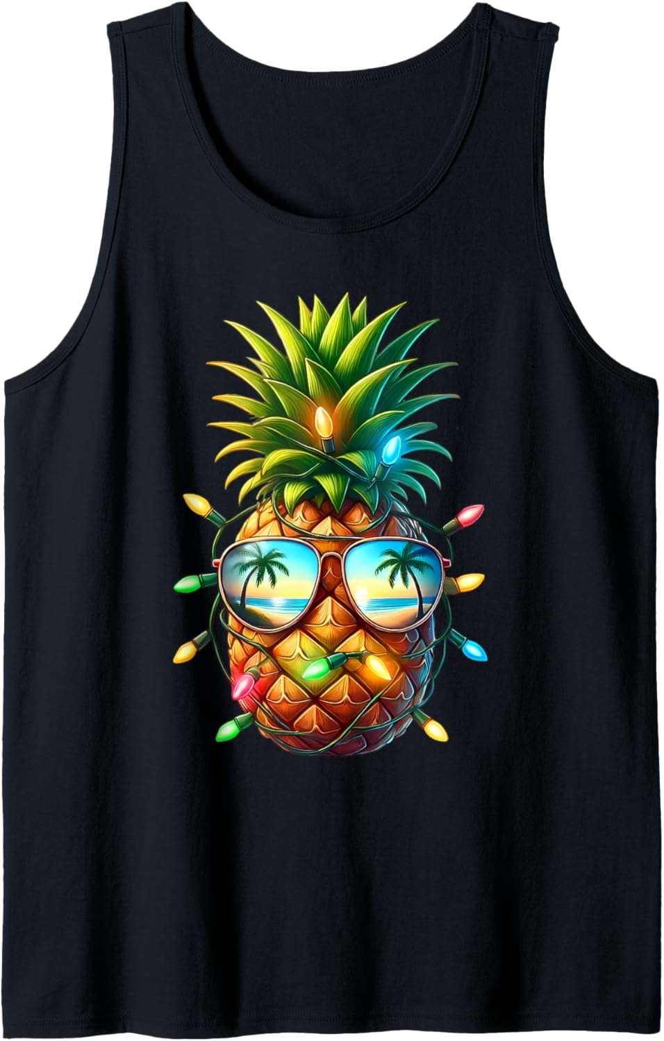 Tropical Pineapple Sunglass Christmas Lights Xmas in July Tank Top