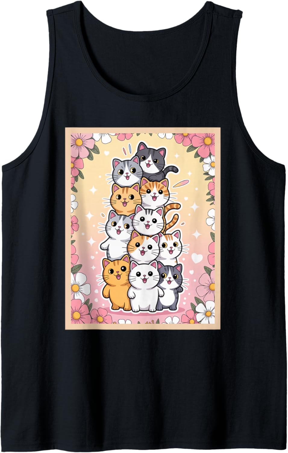 Funny Pile of Kitty Kawaii Cats Funny Cute Cat Lover Chibi Tank Top