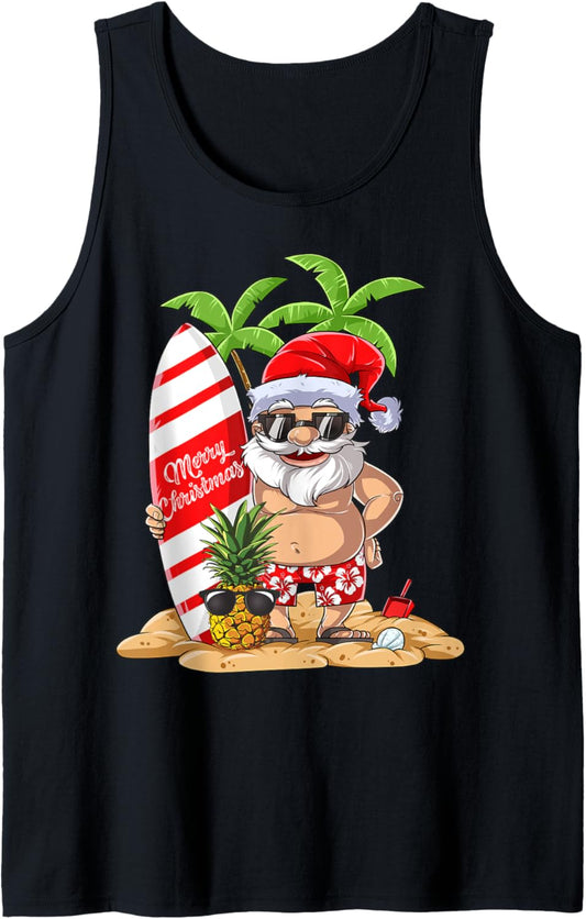 Christmas in July Santa Surf Hawaiian Men Summer Surfing Tank Top