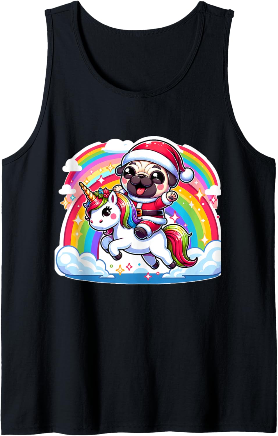 Pug Riding Unicorn dog Funny Rainbow Chibi Tank Top
