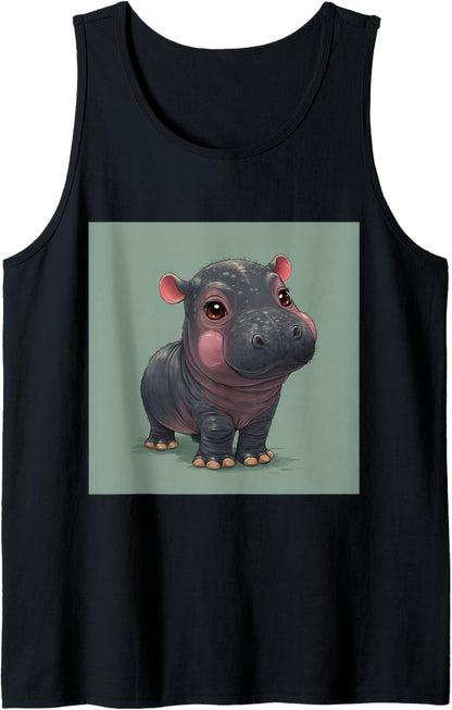 Cute Cartoon Hippo Chibi Style Cute Baby Hippo Tank Top