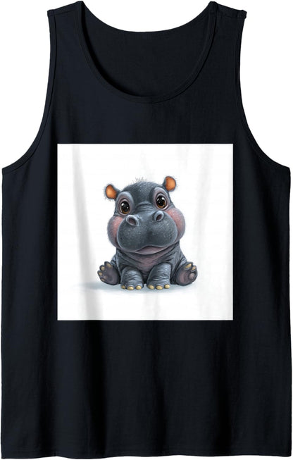 Cute Cartoon Hippo Chibi Style Cute Baby Hippo Tank Top