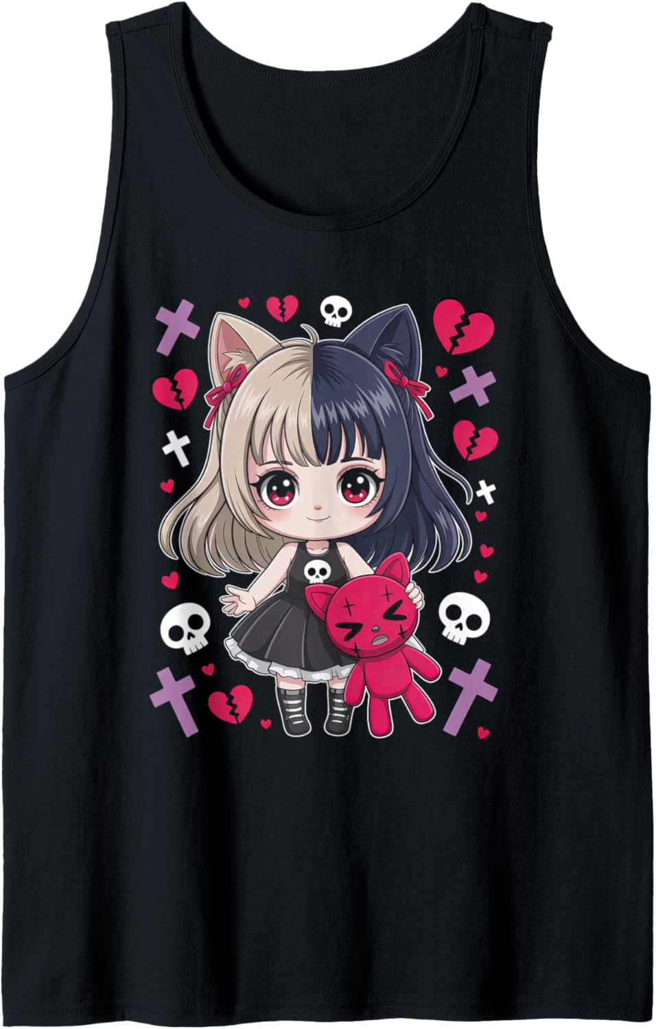 Goth Emo Girl with Teddybear Gothic Chibi Anime Girlie Tank Top