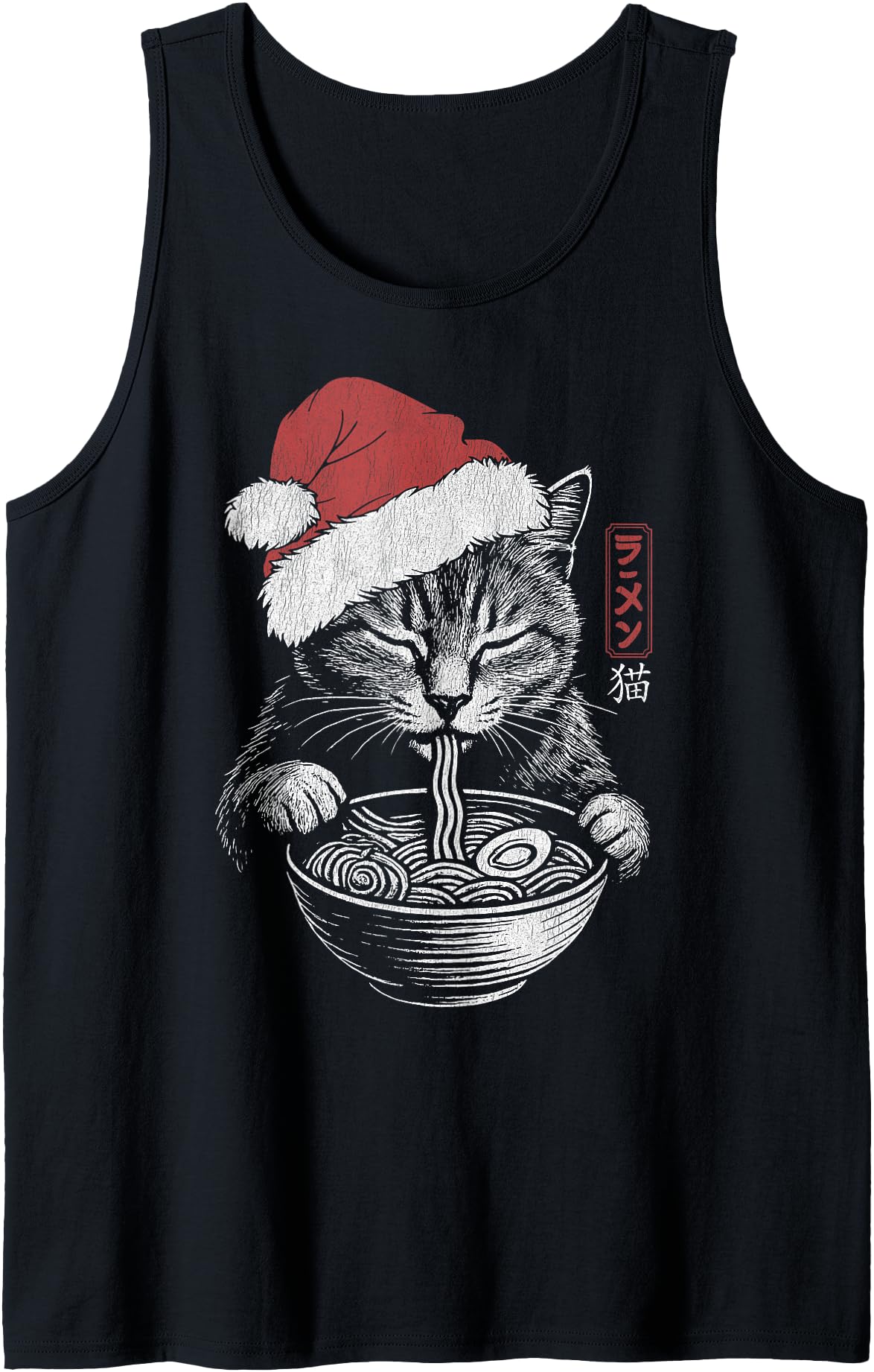 Cat Ramen Santa Hat Christmas Vintage Japanese Aesthetic Tank Top