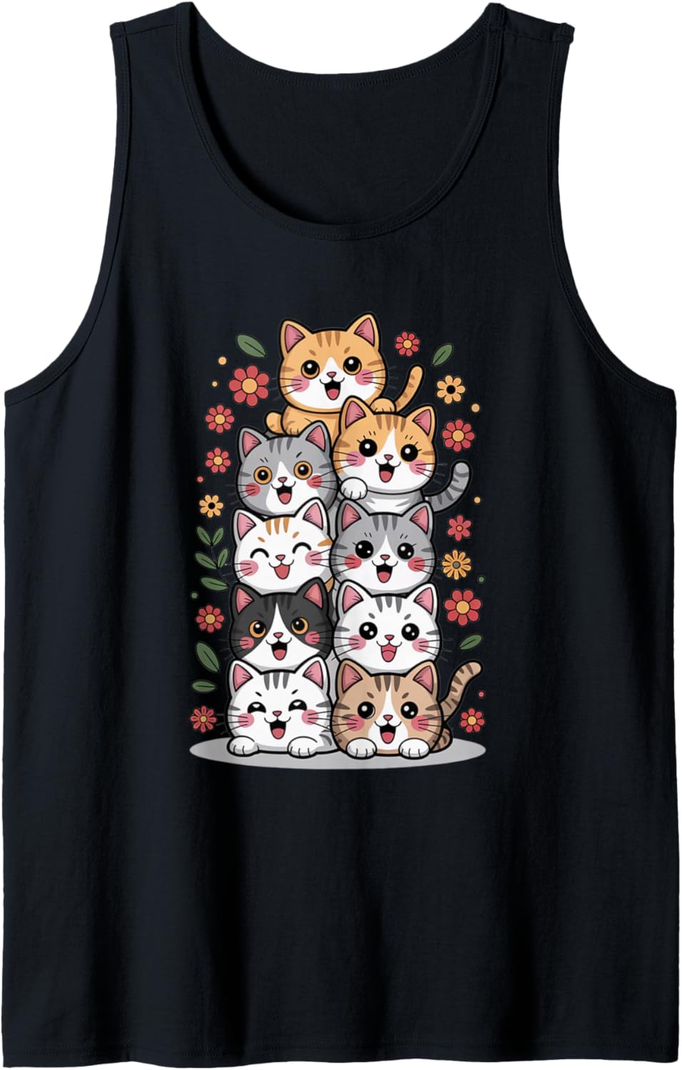 Funny Pile of Kitty Kawaii Cats Funny Cute Cat Lover Chibi Tank Top