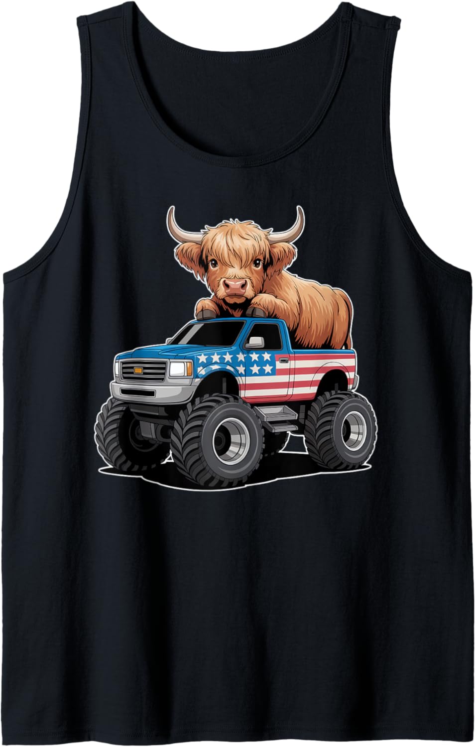 Patriotic Truck With Chibi Highland Cow Tank Top