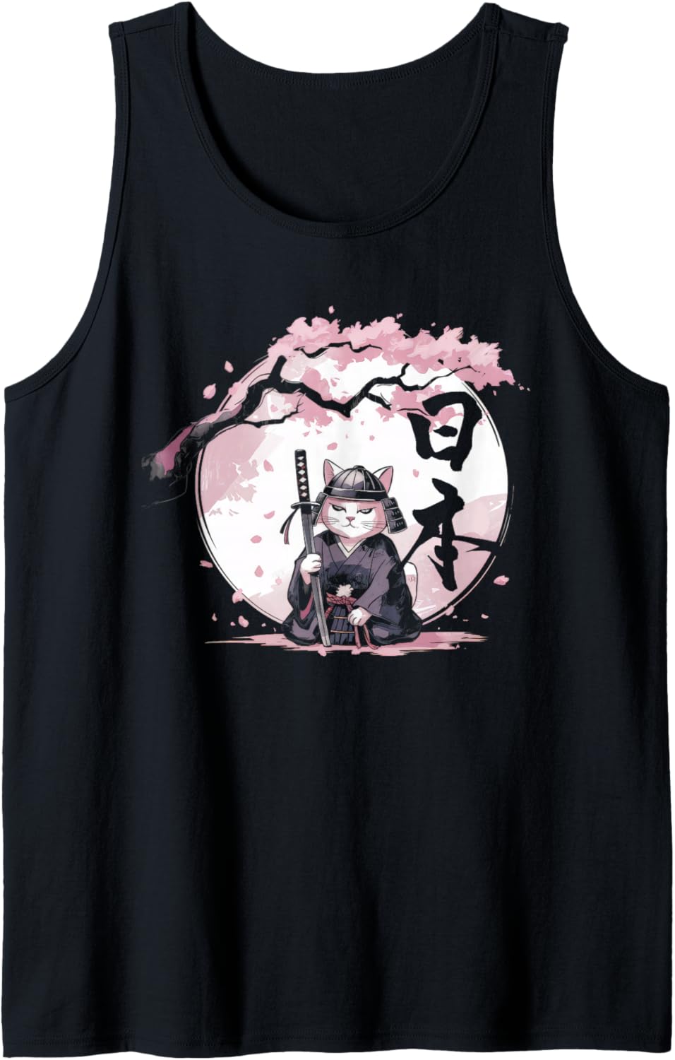 Samurai Cat Vintage Ukiyo-e Warrior Kanji Japan Anime Ink Tank Top