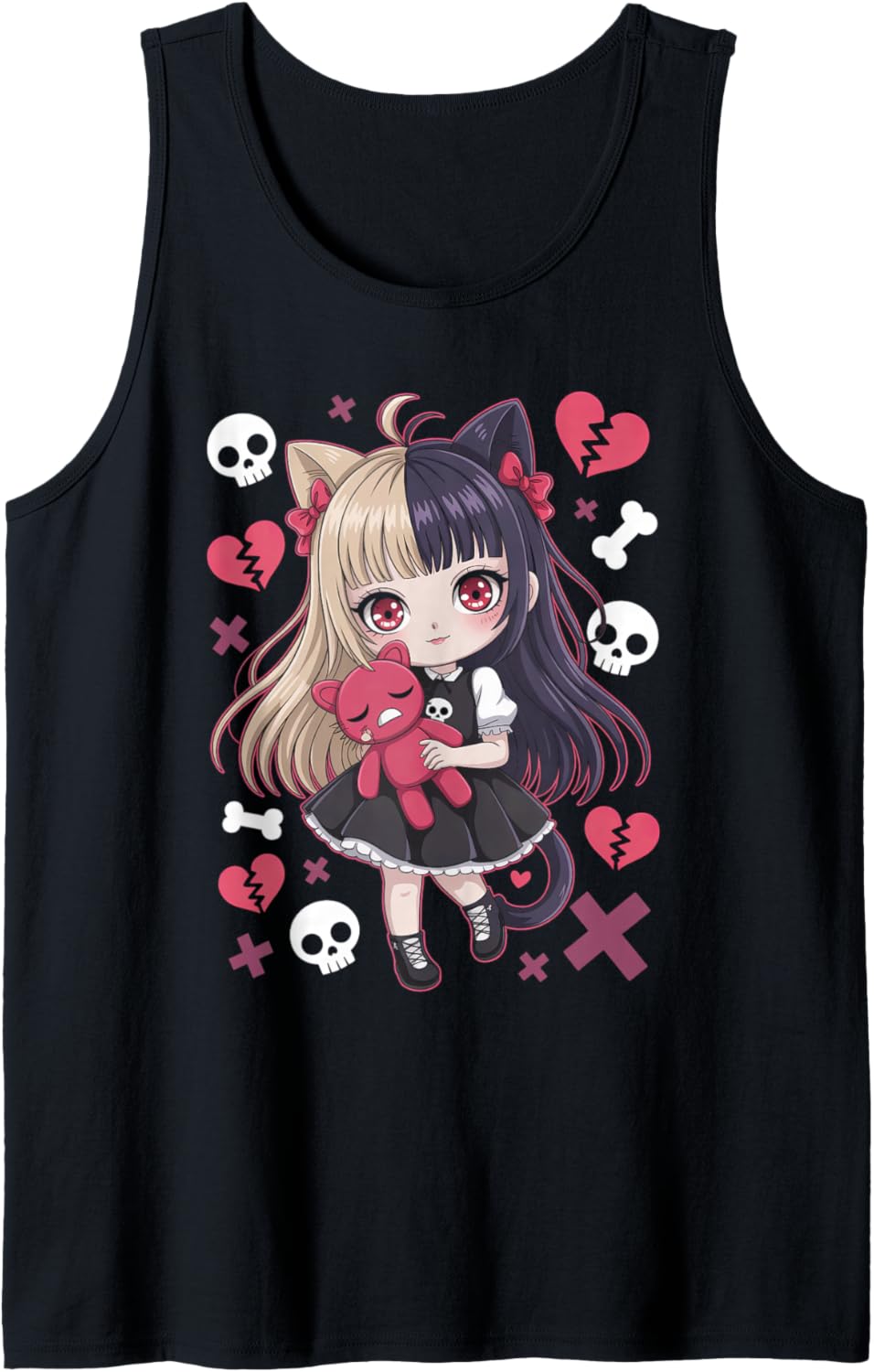 Goth Emo Girl with Teddybear Gothic Chibi Anime Girlie Tank Top