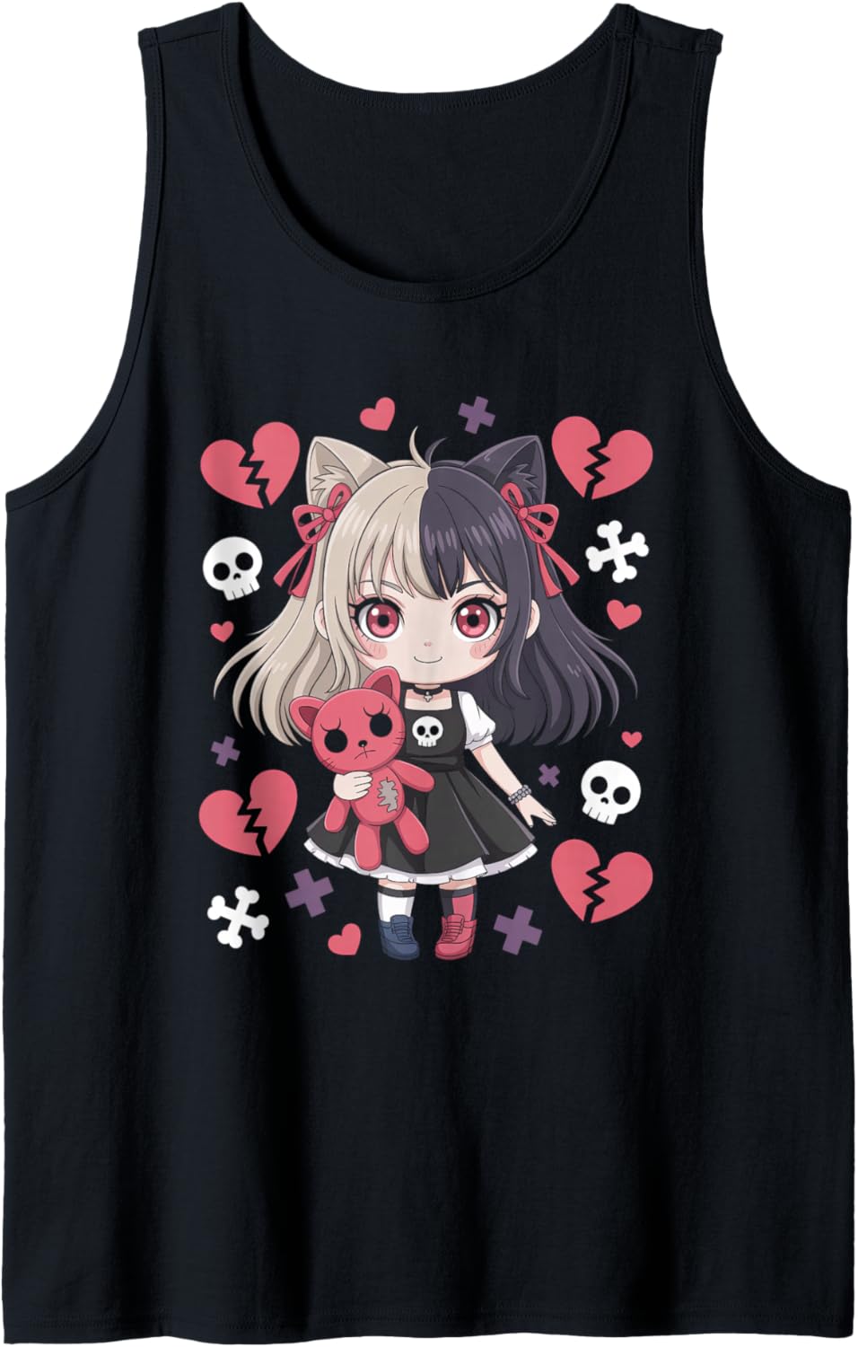 Goth Emo Girl with Teddybear Gothic Chibi Anime Girlie Tank Top