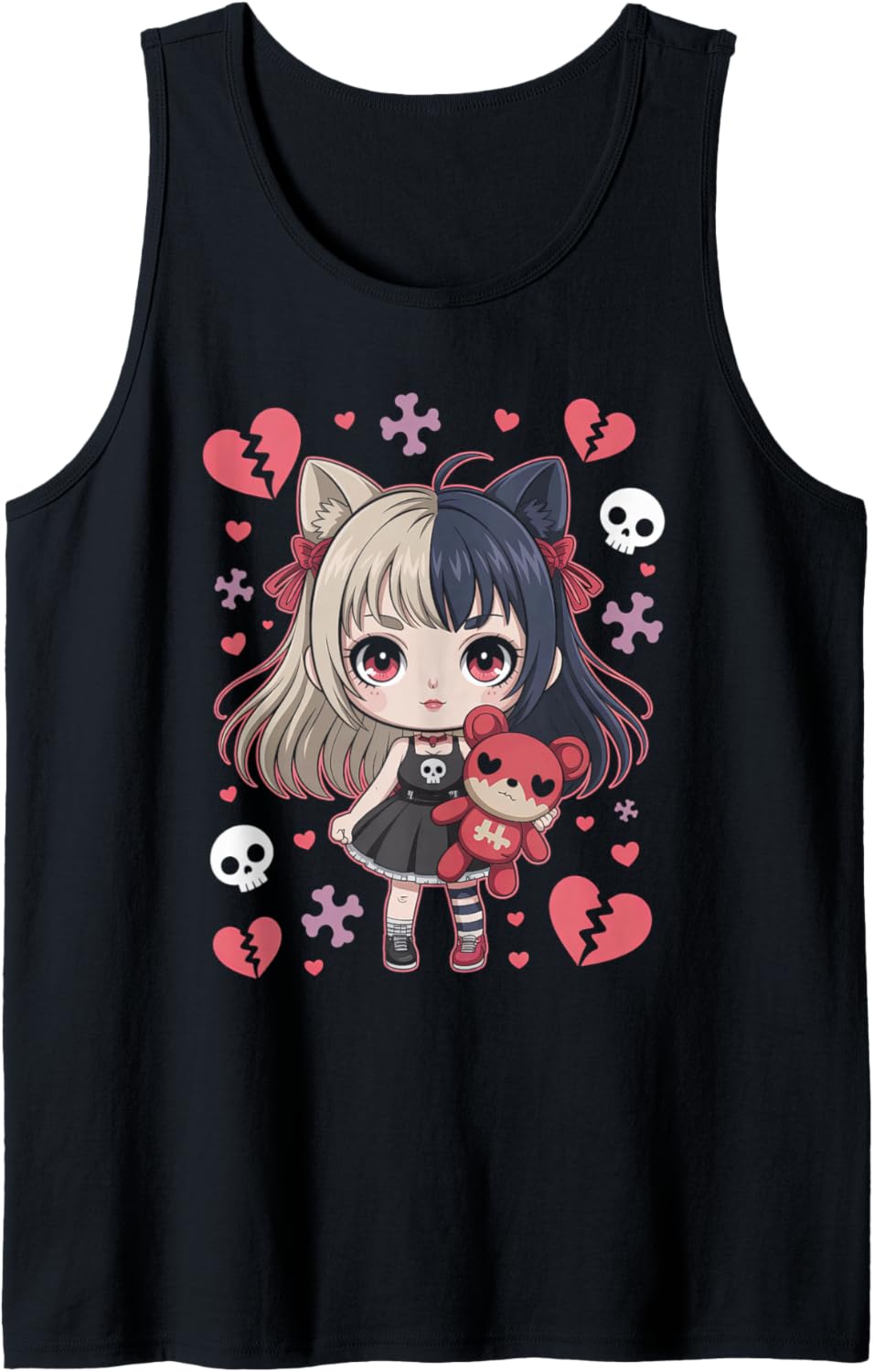 Goth Emo Girl with Teddybear Gothic Chibi Anime Girlie Tank Top
