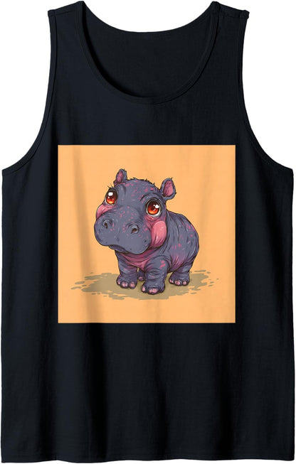 Cute Cartoon Hippo Chibi Style Cute Baby Hippo Tank Top