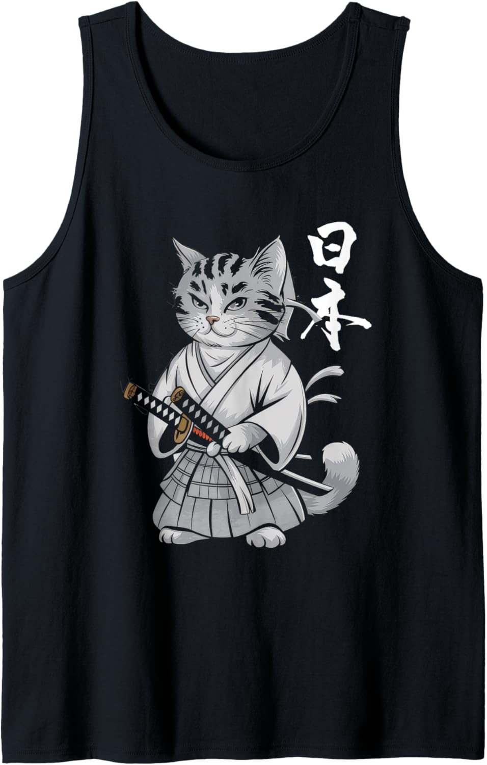 Samurai Cat Vintage Ukiyo-e Warrior Kanji Japan Anime Ink Tank Top