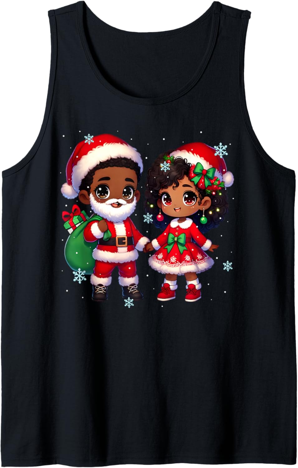 African American Santa Mrs Clause Chibi Melanin Christmas Tank Top