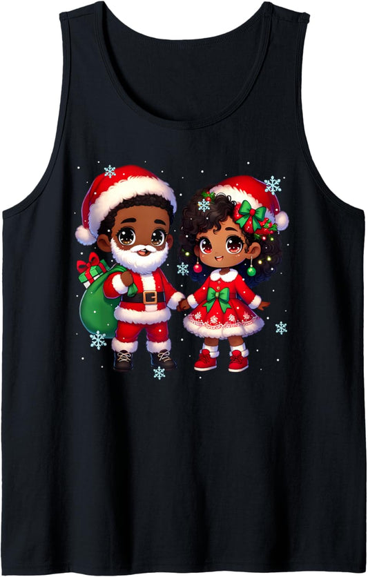 African American Santa Mrs Clause Chibi Melanin Christmas Tank Top