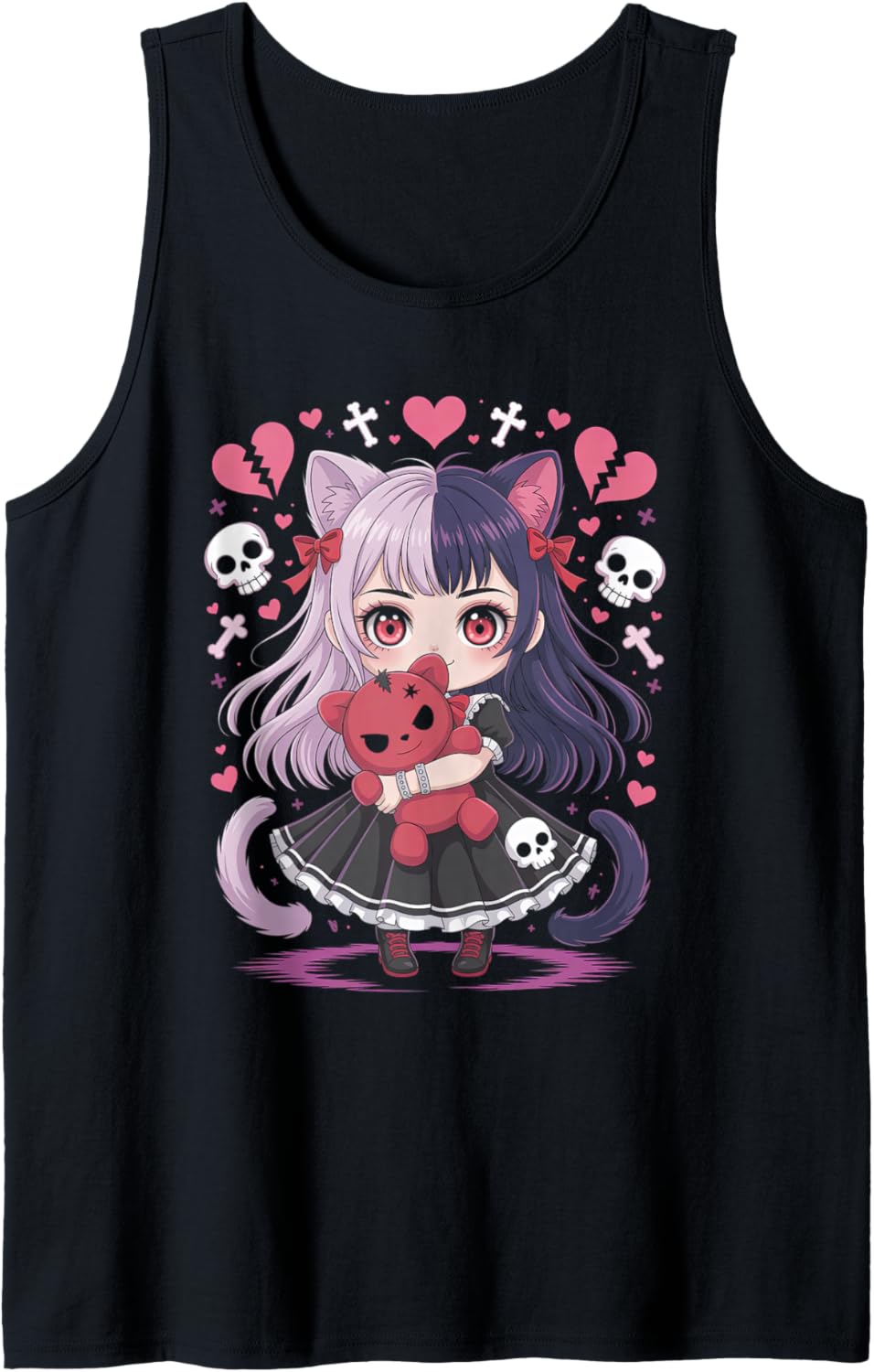Goth Emo Girl with Teddybear Gothic Chibi Anime Girlie Tank Top