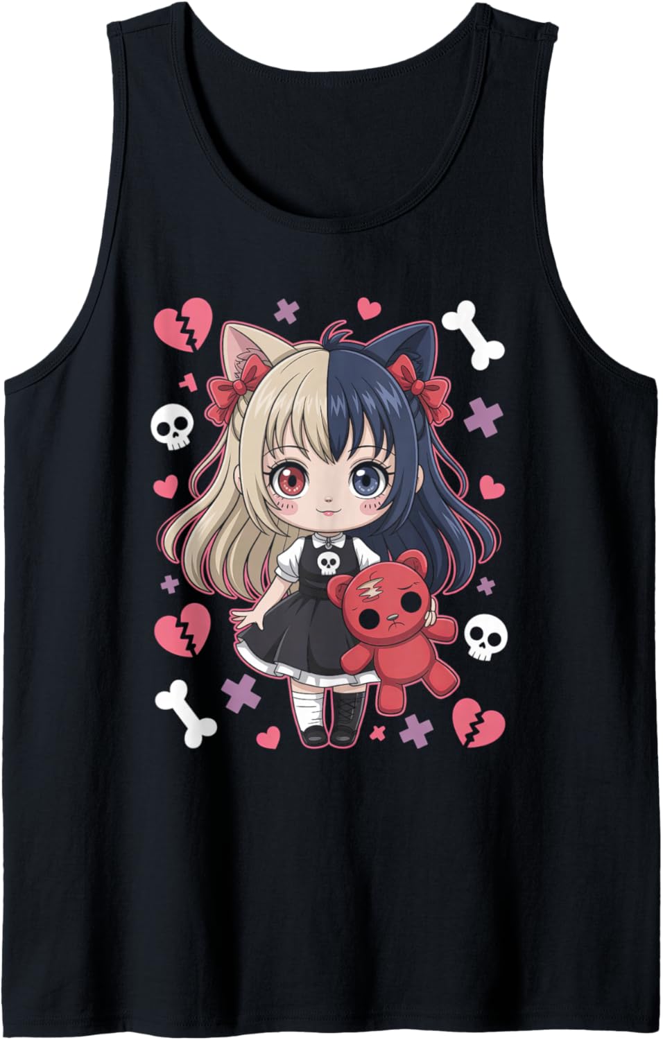 Goth Emo Girl with Teddybear Gothic Chibi Anime Girlie Tank Top