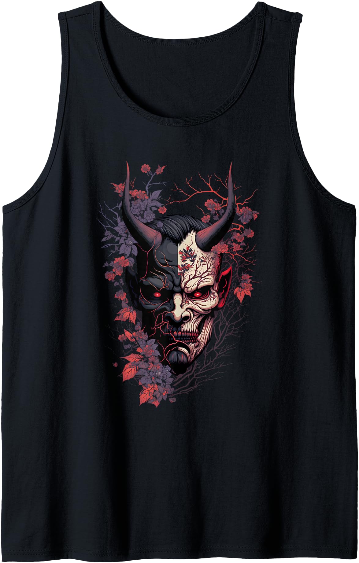 Traditional Japanese Tattoo Demon Mask, Oni Hannya Samurai Tank Top