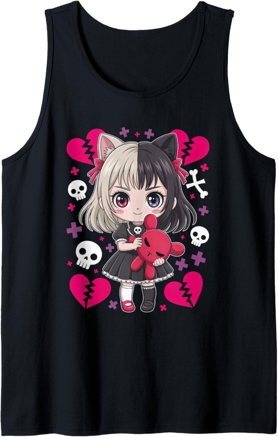 Goth Emo Girl with Teddybear Gothic Chibi Anime Girlie Tank Top