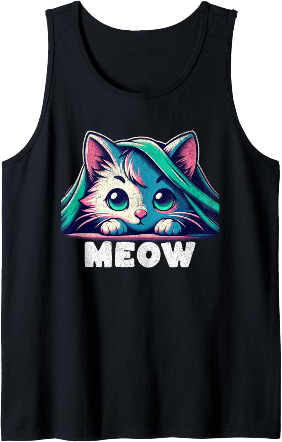 Chibi Cat Peeking from Blanket Tank Top