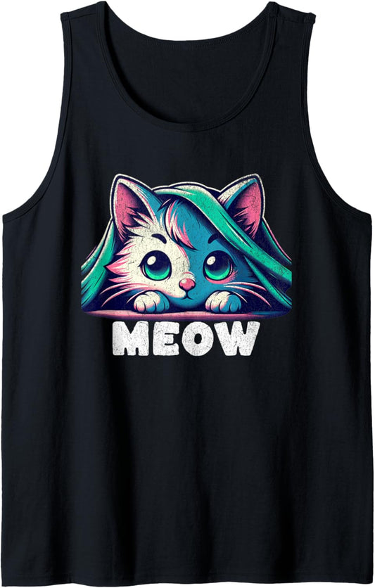 Chibi Cat Peeking from Blanket Tank Top