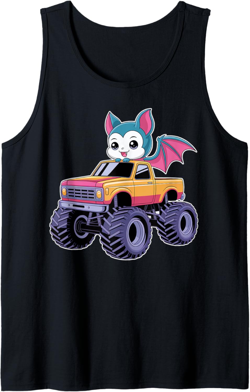Colorful Monster Truck With Chibi Bat Tank Top
