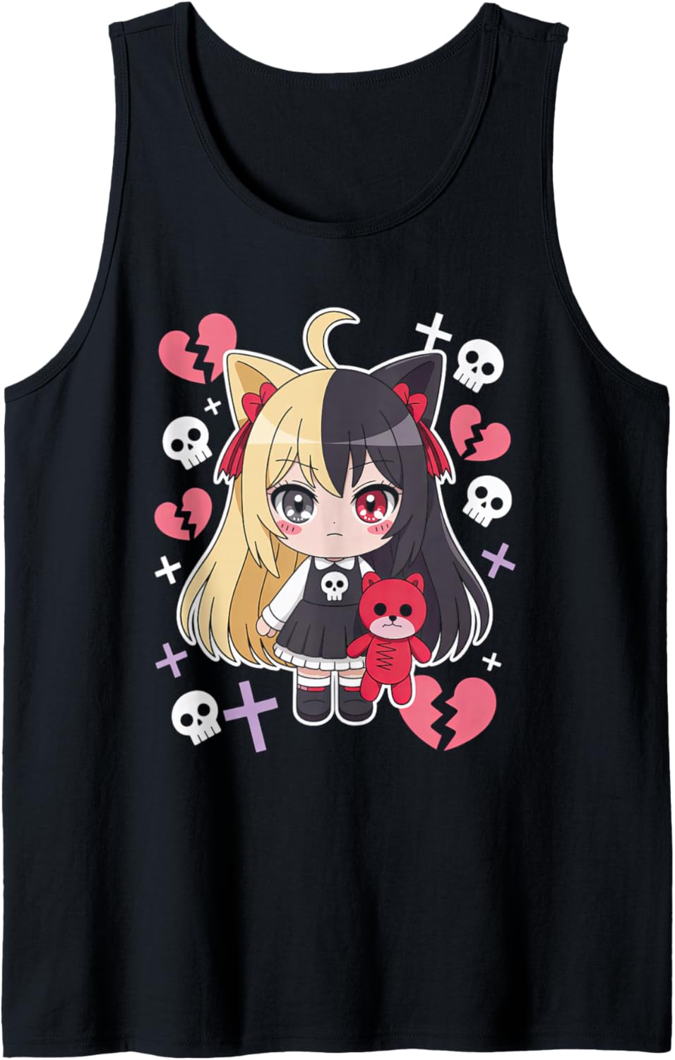 Goth Emo Girl with Teddybear Gothic Chibi Anime Girlie Tank Top