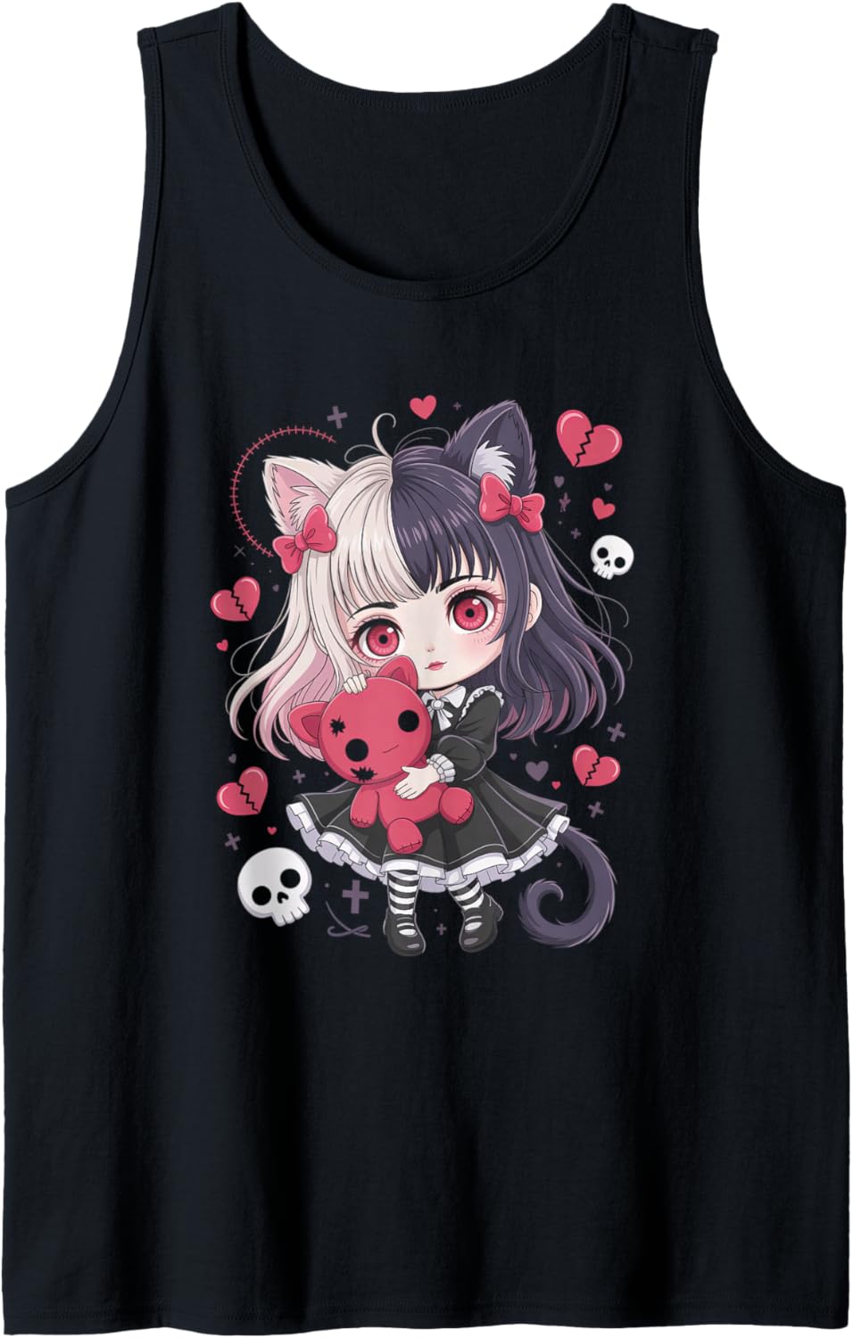 Goth Emo Girl with Teddybear Gothic Chibi Anime Girlie Tank Top
