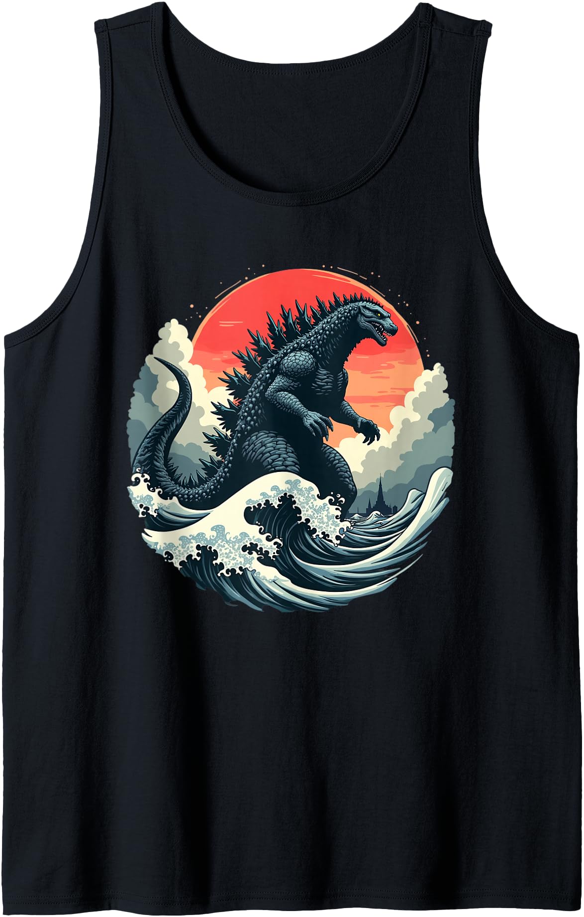 Vintage Japanese Kaiju Monster The Great Wave Off Kanagawa Tank Top