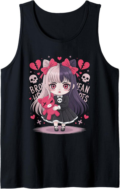 Goth Emo Girl with Teddybear Gothic Chibi Anime Girlie Tank Top