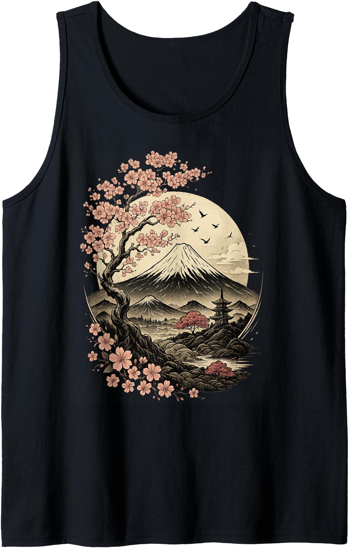 Japanese Sakura Garden Geisha Mount Fuji Cherry Blossom Tank Top