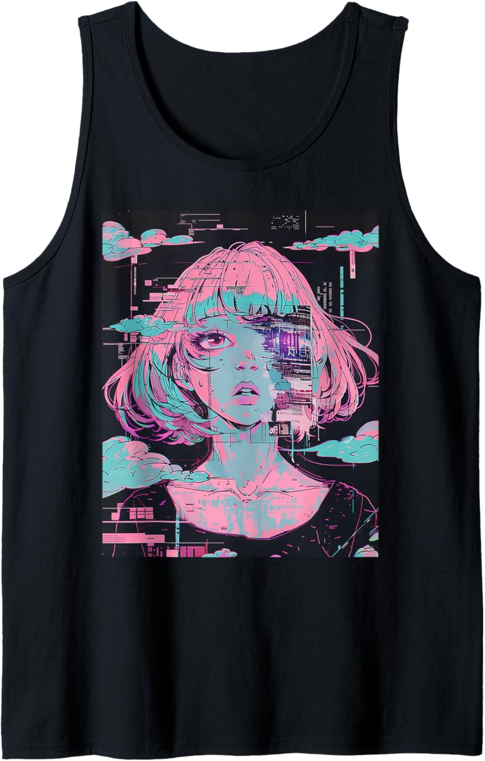 Anime Girl Vaporwave Glitchcore Pastel Goth Distressed Tank Top