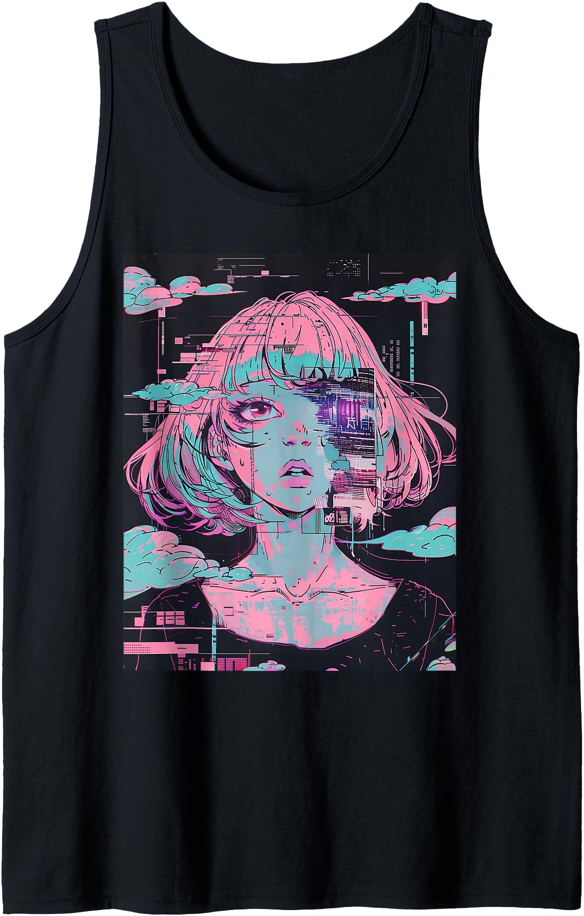 Anime Girl Vaporwave Glitchcore Pastel Goth Distressed Tank Top