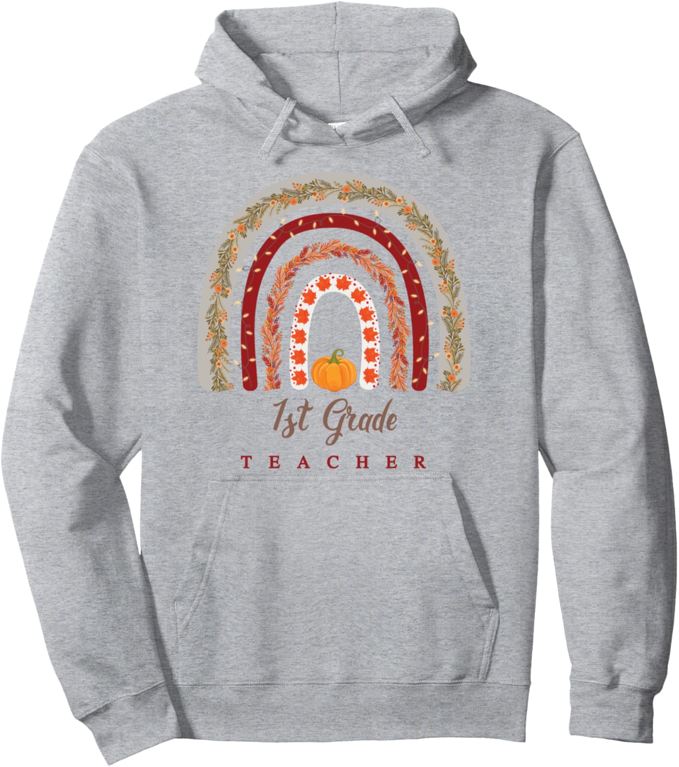 1st Grade Teacher Boho Pumpkin Rainbow Thanksgiving Fall Pullover Hoodie