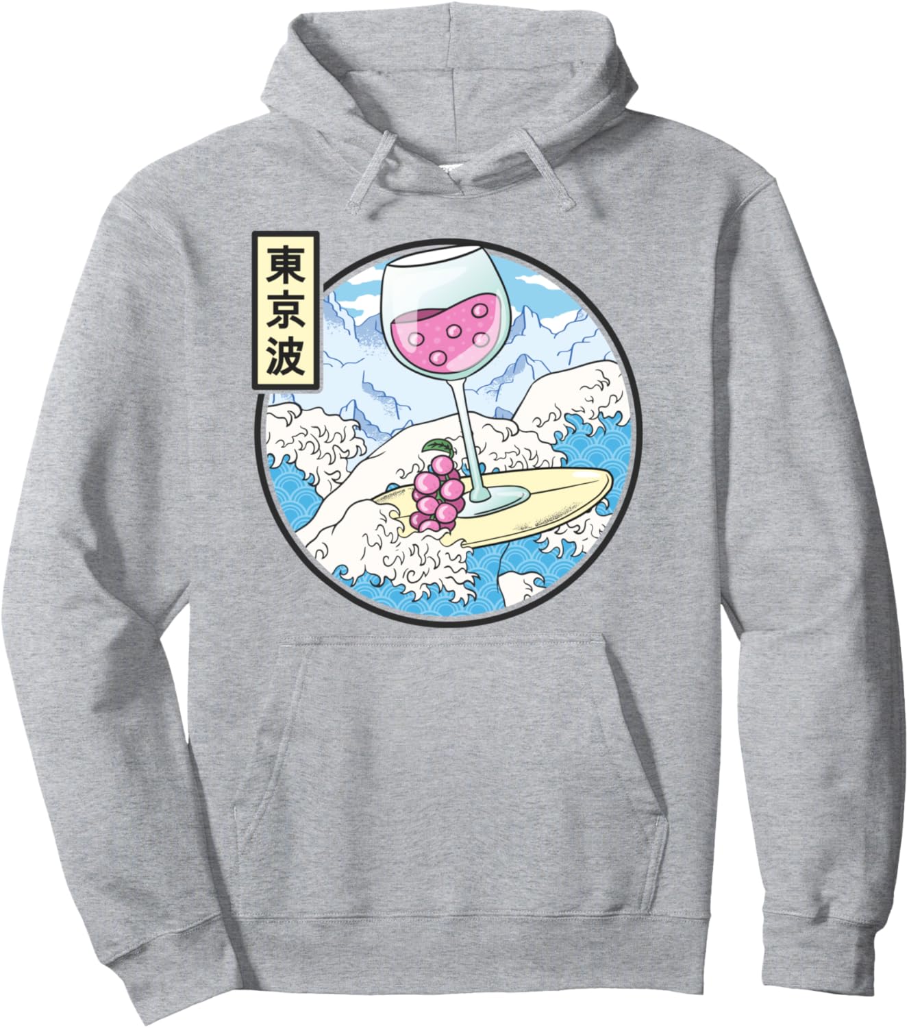 Surfing Wine Glass In Japan Waves Kawaii Vaporwave Anime Pullover Hoodie