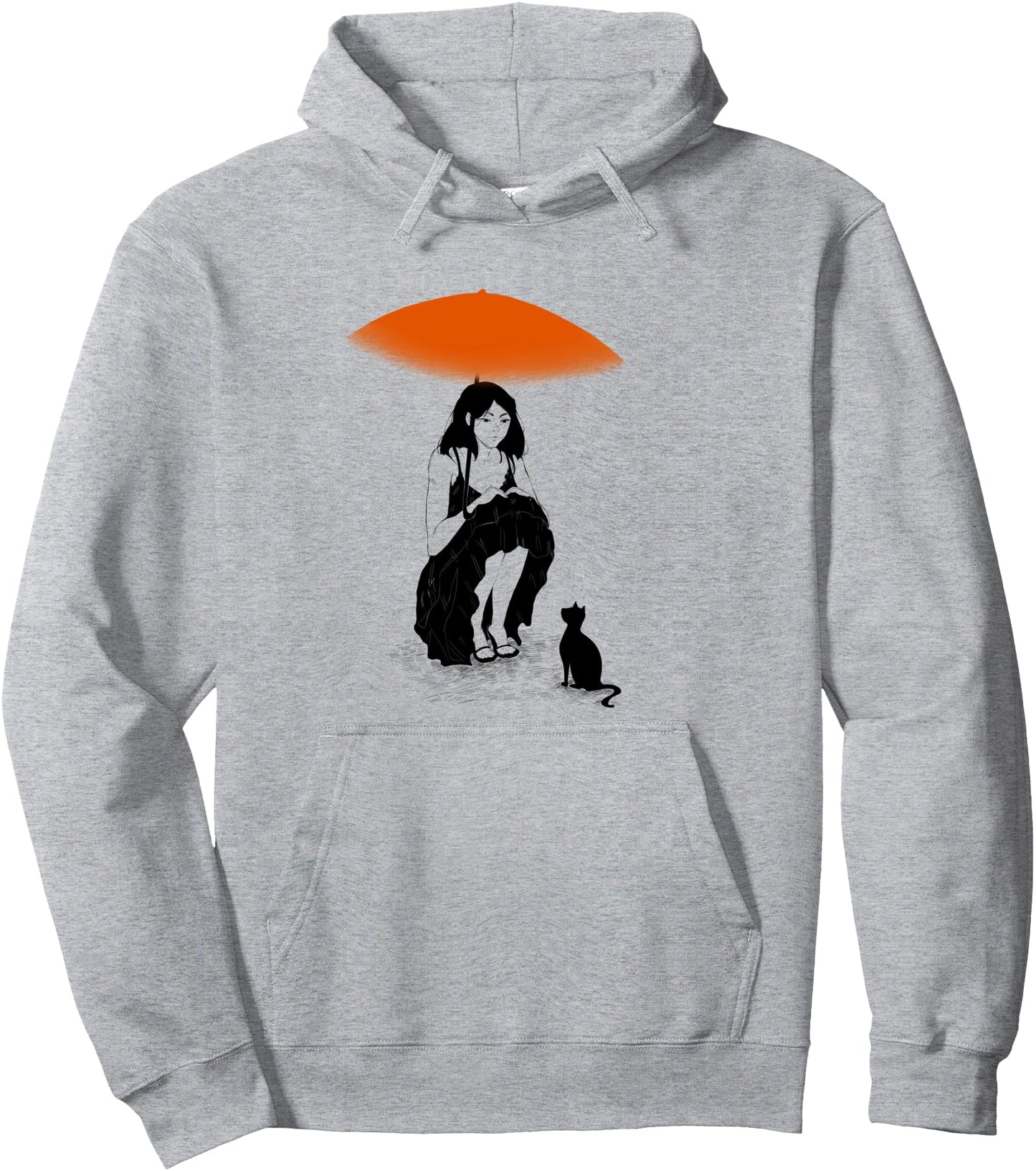 Cool Girl Sheltering Stray Cat from the Rain Anime Aesthetic Pullover Hoodie