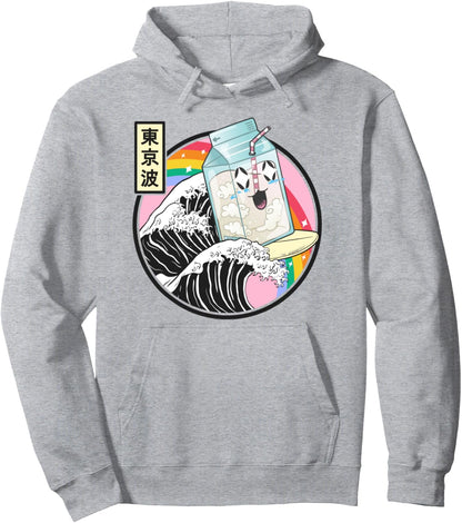 Surfing Milk Carton Kanagawa Wave Kawaii Anime Vaporwave Pullover Hoodie