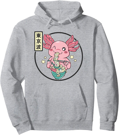 Kawaii Axolotl Eating Ramen Japanese Aesthetic Teen Anime Pullover Hoodie
