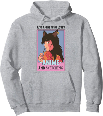 Otaku Anime Girl Just A Girl Who Loves Anime And Sketching Pullover Hoodie