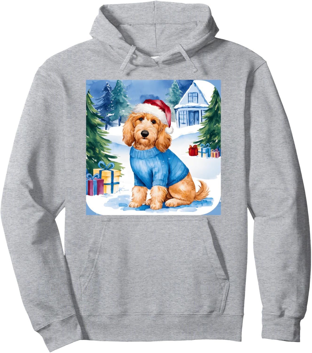 Christmas Golden Doodle Dog Santa Hat In Xmas Snow Pullover Hoodie