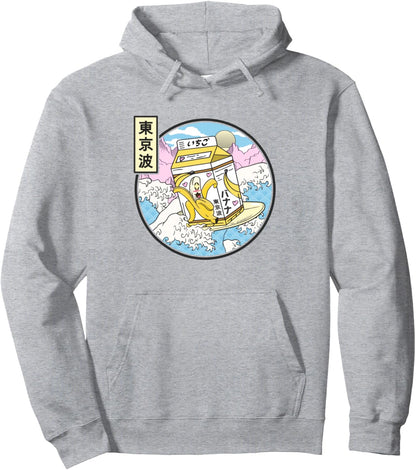 Surfing Banana Milk Carton Japan Wave Kawaii Vaporwave Anime Pullover Hoodie
