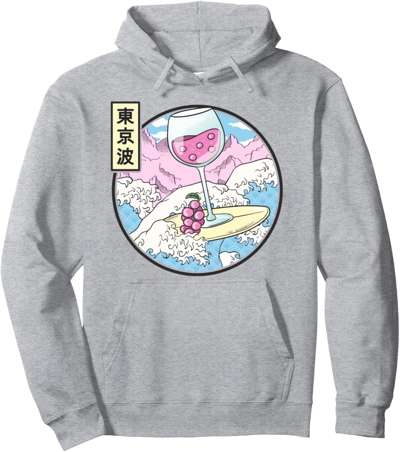 Surfing Wine Glass In Japan Waves Kawaii Vaporwave Anime Pullover Hoodie